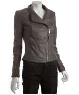 MICHAEL Michael Kors taupe leather asymmetrical zip knit trim jacket 