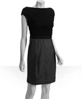 style #317924101 navy glen plaid wool skirt and jersey top combo dress