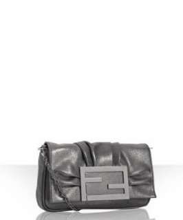style #308286401 dark silver laminated leather logo flap convertible 