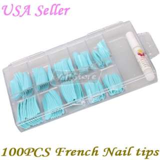   Acrylic French Half False Nail Art Tips Light Blue Box Package  