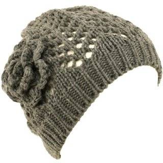  Crochet Flower Vent Knit Beanie Skull Winter Hat Wine 