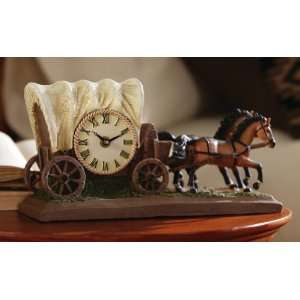   Covered Wagon W/ Horses Table Clock By Collections Etc