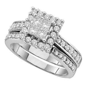 14K White Gold Illusion Setting Invisible Set Princess Cut Center with 