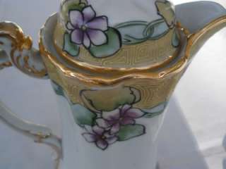 Nippon Gold Decorated Hand Painted Floral Chocolate Pot With 5 Cups 