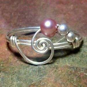Champagne Pearl Spiral Bead Ring in 14k GF or Sterling Silver   Sizes 