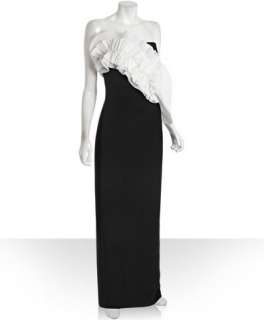 Notte by Marchesa black and white strapless bow detail gown