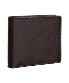 Prada black nylon saffiano trim bi fold wallet  