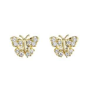   Plated Butterfly CZ Stud Earrings with Screw back for Children & Women