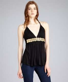 Sky black jersey gold embellished braided strap tank   up to 