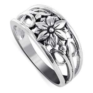   Sterling Silver 8mm Wide Filigree Floral Band Ring Size 8 Jewelry