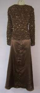 CACHET Brown Mother Bride Jacket Sequin Gown Dress 12  