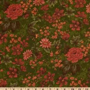  45 Wide Virginia Robertson 2008 Floral Green Fabric By 