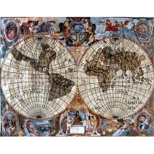  66x88 World Map Marble Stone Art Tile Wall Mural 