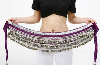 belly dance hip scarf belt  velvet  338 Silver coins  