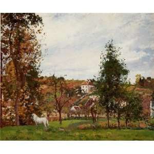   name Landscape with a White Horse in a Meadow LHermitage, by Pissarro