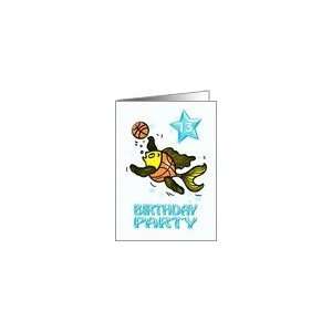 13th Birthday Party Invitation, cute Fish playing Basketball kids Card