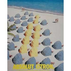  2001 Ad Absolut Citron Vodka Beach Sand Umbrella Cabana 