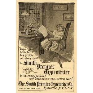 1899 Ad Smith Premier Typewriter Office Machine Child   Original Print 