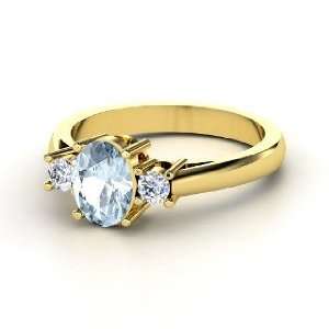  Ashley Ring, Oval Aquamarine 14K Yellow Gold Ring with 