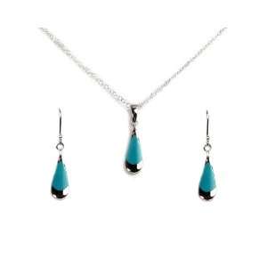  Sterling Silver Turquoise Drop Necklace and Earring Set 