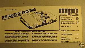Vintage Instruction Sheet MPC Dukes of Hazzard  