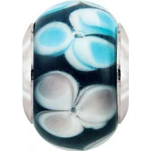 Persona Italian Glass Floating Pansies Blue & White Charm fits Pandora 