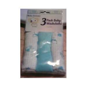  Peanuts Baby Snoopy Set of 3 Baby Blue Washcloths Baby