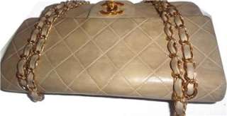 AUTHENTIC CHANEL BEIGE LAMBSKIN DOUBLE FLAP CLASSIC QUILTED 2.55 