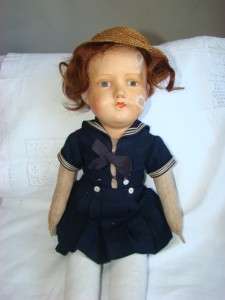 Vintage Antique Cloth & Paper Mache Doll. Signed  