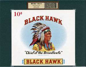 BLACK HAWK CIGAR LABEL   MINT 9   CHIEF   H. FENDRICH  