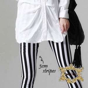 Sz S M L XL New Black/White Stripes Prints Cotton Fashion Skinny Pants 