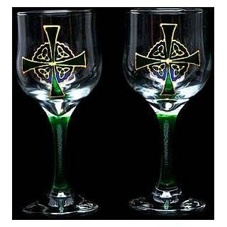   Designs Set of 2 Hand Painted Wine Glasses in a Celtic Cross Design