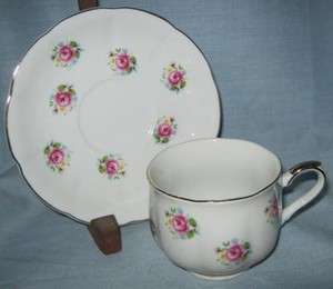Very Pretty FTD China Cup Saucer Set Extra Touch Pink Flowers  