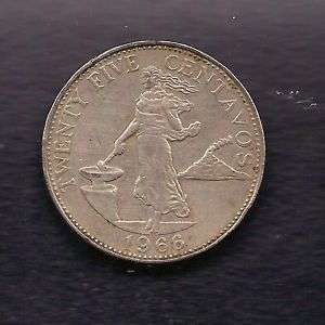 World Coins   Philippines 25 Centavos 1966 Coin KM# 189  