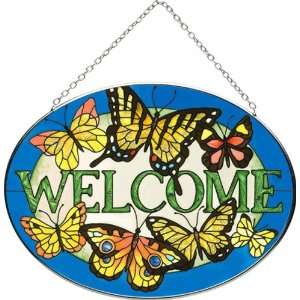 Joan Baker Designs MO571 Butterflies/Welcome Art Glass Suncatcher, 7 