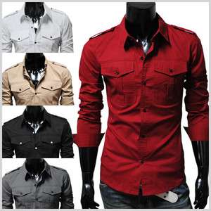 N316) Mens casual slim fit strap big pocket shirts  