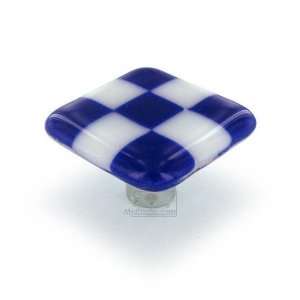 Squares collection   1 1/2 knob in cobalt blue with white squares
