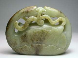 Chinese 13thC Jin/Yuan Dy HO TIEN Jade Carving Twin Playing Geese 