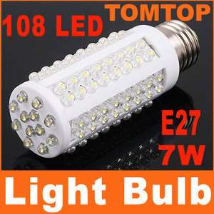 Bright 7W 360° 108 LED Corn Light Bulb E27 Cold White  