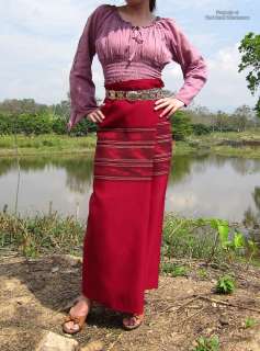 Traditional Woven Thai Fabric Used in Wrap or Tube Skirts   Red Earth 
