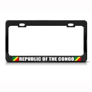 Republic Of The Congo Flag Black Country Metal license plate frame Tag 