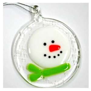  Fused Glass Snowman Round Ornament