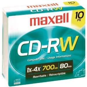  MAXELL 630011 80 MINUTE/700 MB CD RWS (10 PK WITH JEWEL 