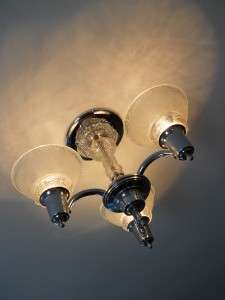   1930s. SLIP SHADE, ART DECO, Chrome ceiling light fixture/chandelier