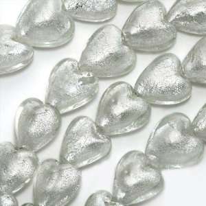  Murano Style Lampwork Glass Foil Heart Beads Silver 12mm 