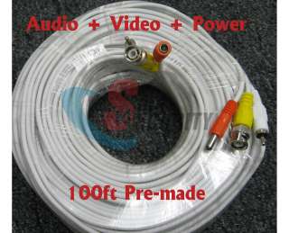 100FT Pre made Siamese Video + Power + Audio Cable CCTV Surveillance 
