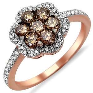  .90ct Brown Flower Round Diamond Band Ring 14k Rose Pink 