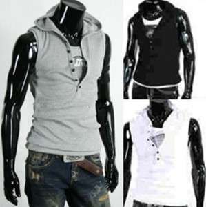   Casual Slim Fit hoody sleeveless Tee Shirt T shirt H683 3Size 5color
