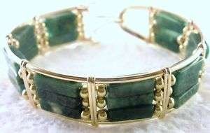 R157 Natural African Jade Bangle Bracelet 14k Gold gf  