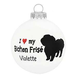  Personalized I ♥ My Bichon Frisé Glass Ornament